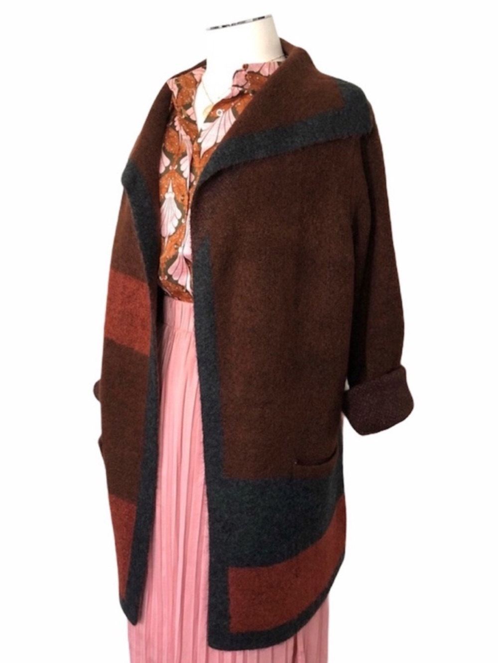 MAX STUDIO Women’s Brown Long Open Knit Cardigan Jacket Rust Color Sz S